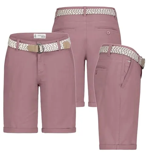 Stitch & Soul Damen Short Bermuda Kurze Hose Sommer Chino Stoff Hose mit Gürtel, Hosengröße:S / 36, Farbe:ROSA-69ZA2