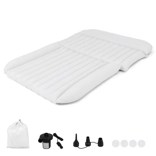 COSTWAY Auto Matratze 190x130cm, SUV Luftmatratze doppelseitig, Luftbett aufblasbar mit Luftpumpe & Tragetasche, Automatratze für Kofferraum Beige