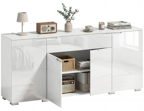 HOMCOM Hochglanz Kommode mit 1 Schublade & 4 Türen, 180 cm - Elegantes Hochglanz-Design: Diese Kommode vereint Stil und Funktionalität mit viel Stauraum und verstellbaren Regalen. Ideal als TV-Ständer oder Sideboard für modernes Wohnen. Robuste Bauweise sorgt für Langlebigkeit.