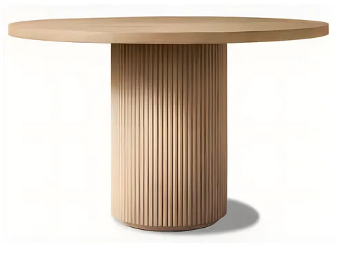 Moderne Massivholztisch mit Säulengestell in Naturtönen - Esstisch aus hochwertigem Holz, rund mit 122 cm Durchmesser, ideal für stilvolle Wohnräume. Pflegeleicht und robust, schafft eine einladende Atmosphäre.