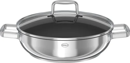 RÖSLE Servierpfanne MOMENTS, Ø 28 cm - Edelstahl 18/10 Pfanne mit Antihaftversiegelung, ideal für gesundes Kochen und spülmaschinengeeignet für einfache Reinigung.