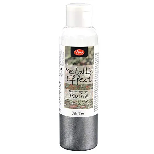 Viva Decor VivaDecor Metallic Effekt Pouring Farbe 120 ml Glänzend Wasserbasis Made in Germany Anwendbar auf Leinwand Ganzjährig Pouringfarbe Stahl