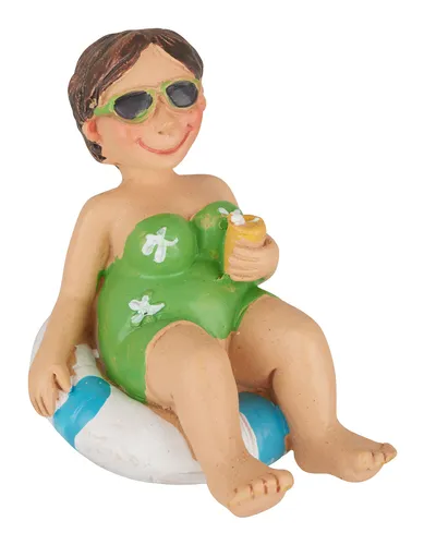 Polyresin Figur Urlauberin im Schwimmreif 5x4,5cm Sommer Strand maritim Urlaub