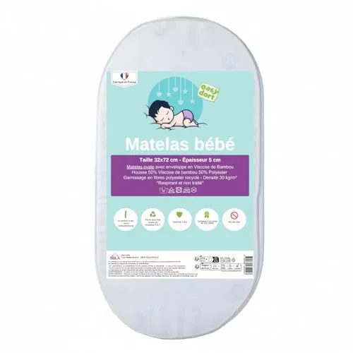 Easy dort Matratze für Babykörbchen, Bambus, 32 x 72 x 5 cm