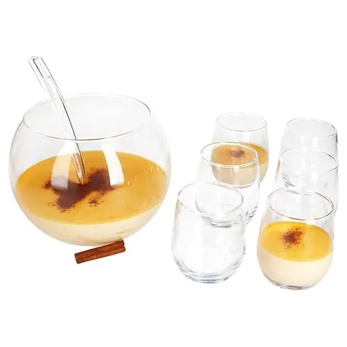 MamboCat Bolle Bowle Set 8tlg. - 8-teiliges Bowle Set für 6 Personen | inklusive 3,3L Bowle-Schale, Schöpfkelle & Gläser | ideal für Feste und Feiern, spülmaschinengeeignet und im Geschenkkarton geliefert.