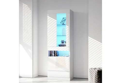 Stilvora Vitrine Weiß 50x180x40 cm mit LED-Beleuchtung