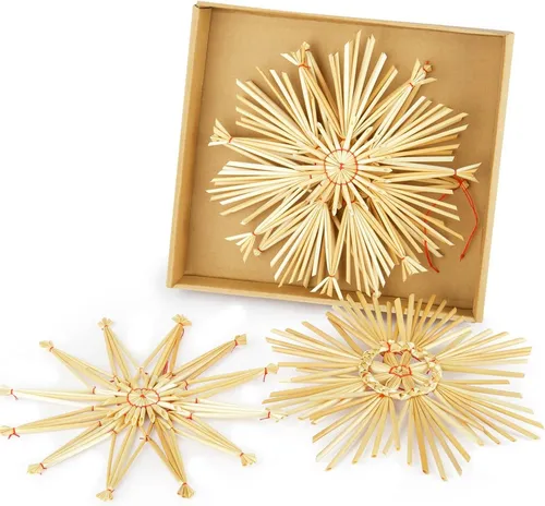BEESI Christbaumschmuck 4X Strohsterne Ø 20 cm Christbaumschmuck groß zu Weihnachten aus Stroh (4-tlg), optimale Weihnachtsbaumanhänger
