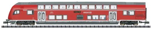 MiniTrix 18057 - Doppelstock-Steuerwagen der DB-AG 2.Klasse - Reisewaggons für Modelleisenbahnen mit Kinematik für Kurzkupplung und funktionsfähigem Lichtwechsel in Analogbetrieb, ideal für Modellbahn-Enthusiasten.