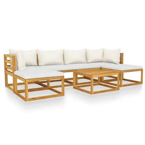 vidaXL 7-tlg. Garten-Lounge-Set mit Auflagen Creme - Gartenmöbel aus massivem Akazienholz, wetterfest und langlebig. Genießen Sie entspannte Stunden im Freien mit hohem Sitzkomfort und einem stilvollen Couchtisch im Lattenrost-Design.