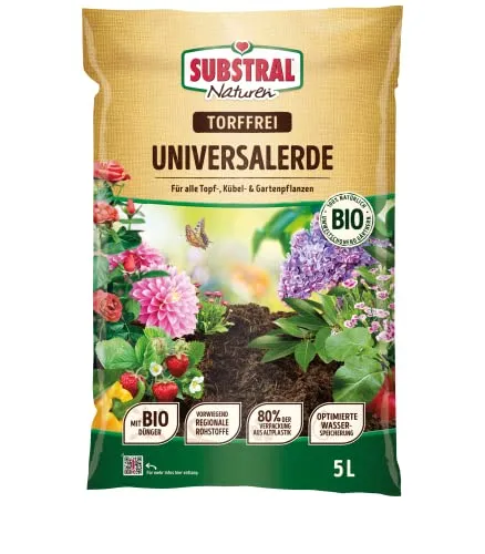 Substral Naturen Universalerde Bio & torffrei, 5L - für Zimmer-, Balkon und Kübelpflanzen, in Beeten und Rabatten