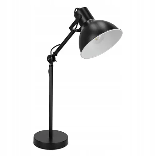 Schreibtischlampe LED Schwarz mit E27 Fassung – Verstellbare Nachttischlampe mit Kabel und Schalter für Büro, Schlafzimmer oder Jugendzimmer