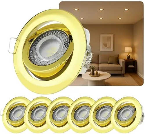 Sweet Led Einbaustrahler 3-Step-Dimming deckenspots flach 5W 230V Decken Einbauleuchte 3 Stufen dimmbar Einbauspots schwenkbar spots goldfarbig rund warmweiß einbau 6 stück