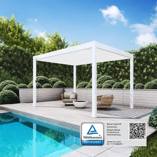 Weide Deluxe Pergola Voll-Alu - Wetterbeständig und Verstellbare Lamellen - Pavillons mit langlebiger Aluminiumkonstruktion, die vor Hitze, UV-Strahlen und leichtem Regen schützt. Genießen Sie ein flexibles Raumgefühl dank stufenlos verstellbarer Lamellen.