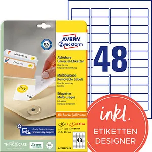 AVERY Zweckform Etiketten L4736REV-25 weiß 45,7 x 21,2 mm, 30 Blatt