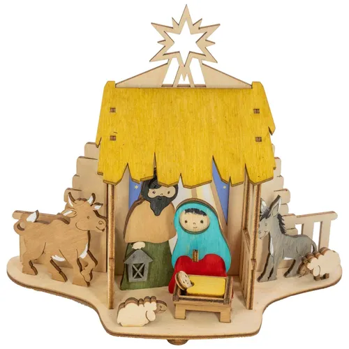 Bastelset Kuhnert Teelichthalter Krippe aus Holz zum Zusammenbauen Weihnachten