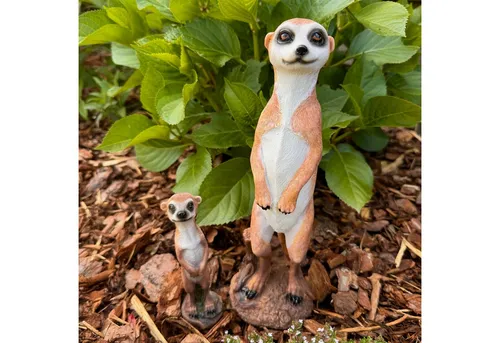 Online-Fuchs Gartenfigur Erdmännchen Deko Figuren im Set für den Garten - Wetterfest, Gartenfiguren aus Kunstharz für den Außenbereich