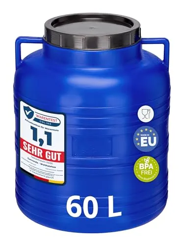 Garronda 60 Liter BPA-freies Fass und Futtertonne - Vielseitiges 60L Weithalsfass aus BPA-freiem HDPE, ideal als Wassertank, Futtertonne oder Sauerkrautfass. Sicher und umweltfreundlich, perfekt für zahlreiche Flüssigkeiten und einfach zu transportieren.
