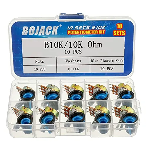 BOJACK 10 Sätze B10K Rändelwelle 3 Klemmen Linearkegel potentiometer (WH148) 10K Ohm Single-Turn Kohleschicht Variable Widerstände mit blauen Kunststoffknöpfen