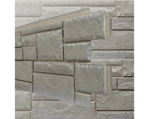 Fassadenverkleidung NovikStone HC Platte 122x47 cm - Bruchstein grau - Wandverkleidung aus Spezialpolymer, wetterfest und UV-beständig, ideal für Innen- und Außenbereiche. Set mit 9 Platten für 4,65 qm.