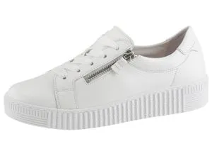 Plateausneaker GABOR, Damen, Gr. 39, weiß, Leder, unifarben, Schuhe Plateausneaker, Freizeitschuh, Halbschuh, Schnürschuh mit zwei Reißverschlüssen