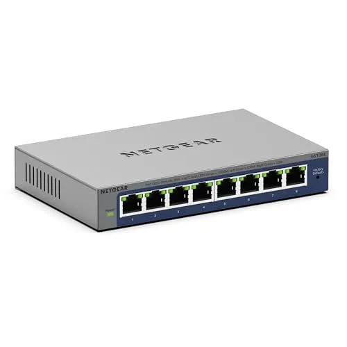 NETGEAR GS108E - 8-Port Unmanaged Plus Switch mit 8x 1G Ethernet, lüfterlos und ideal für geräuschlose Netzwerklösungen