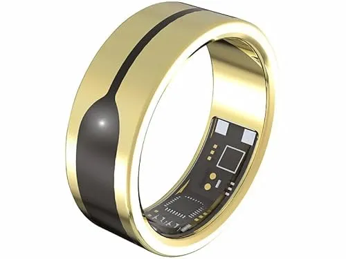 Newgen Medicals Fitnessringe: Fitnesstracker-Ring, Herzfrequenz- & SpO2-Anzeige, 2 mm, Gold, Gr. 70 (Smart-Ring-Fitness-Tracker, Schlafring Tracker, Fernbedienung)