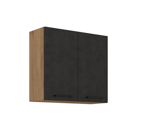 Küchen-Preisbombe Hängeschrank 80 cm Vigo Matera Grau + Eiche Lancelot - Hängeschrank 80 cm für die Küche, mit zwei Türen und Dämpfer für leises Schließen, ideal kombinierbar mit dem Küchenmodell VIGO.