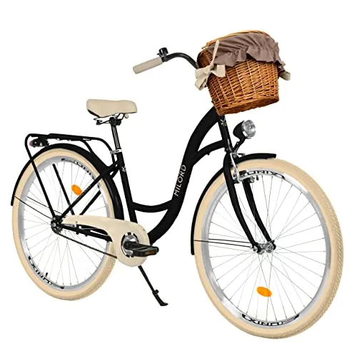 MILORD Damenfahrrad Citybike Komfort mit Weidenkorb – Vintage Design, 26 & 28 Zoll