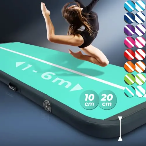 VENDOMNIA Airtrack Matte - Aufblasbare Gymnastikmatte für Indoor & Outdoor - Tumbling Matte in verschiedenen Längen und Farben, inklusive elektrischer Pumpe für schnelles Aufblasen. Ideal für Akrobatik, Yoga und mehr, minimiert Verletzungsrisiko durch stabile Form.