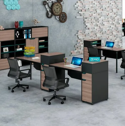 Schreibtisch Gruppe Bürotisch für 2 Personen aus Holz in Schwarz - Moderner 2-Personen Schreibtisch aus Holz in Schwarz, ideal für Büros. Mit einer Breite von 156 cm und einer Höhe von 90 cm bietet er ausreichend Platz für effizientes Arbeiten.