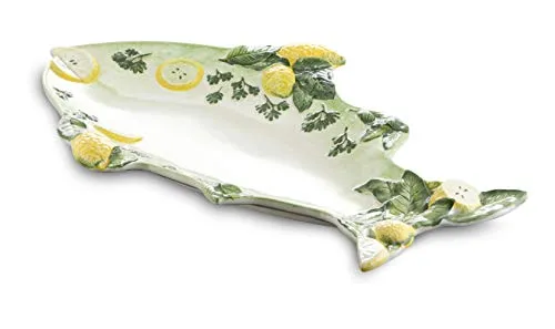 italienische Keramik große Fischplatte in Fischform grün 56x36