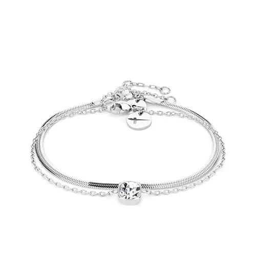 Tamaris 2er-Set Armketten mit Schmuckelementen - Armschmuck-Set mit 2 eleganten Armketten aus Edelstahl, IP-silber beschichtet, verziert mit funkelnden Ziersteinen für einen besonderen Glanz.