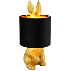 Tischleuchte Kaninchen-Design goldfarben - Tischleuchte im humorvollen Kaninchen-Design mit schwarzem Samtschirm, E27 Fassung für individuelle Lichtgestaltung und 1,5 m Anschlusskabel für flexible Platzierung.
