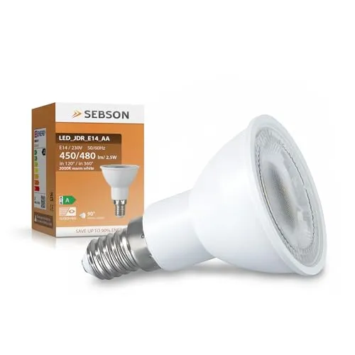 SEBSON Lampe E14 LED warmweiß 2,5W Energieeffizienzklasse A, ersetzt 50W Halogen, 450 Lumen, LED Leuchtmittel 90°, 230V, Reflektor ø50 x 70mm