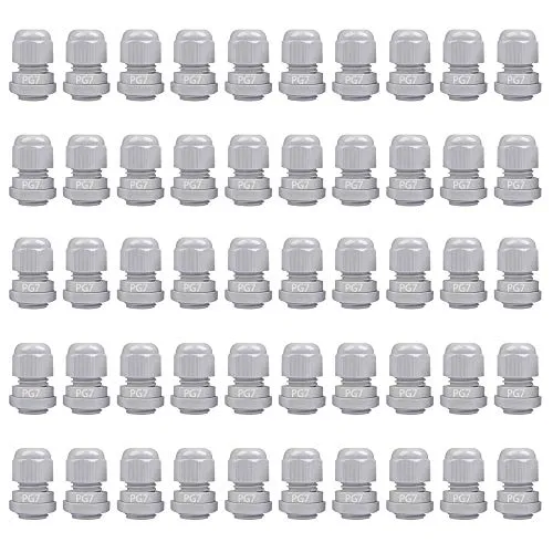 GTIWUNG 50 Stück Kabelverschraubung Wasserdichte, Weiße Kabelverschraubungen aus Kunststoff, 3mm-6,5mm Kabelsteckverbinder Verstellbare, PG7 Kabelverschraubungen Gelenke