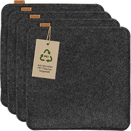 Miqio Design Sitzkissen Rechteckig aus Filz mit Antirutschnoppen - 4er-Set - Stuhlkissen aus recyceltem PET, rutschfest mit Anti-Rutsch-Noppen und waschbar. Ideal für mehr Komfort und Stil in jedem Raum.