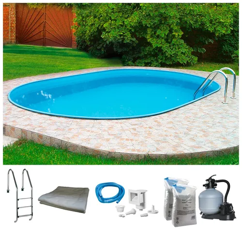 my POOL BWT Ovalpool PREMIUM Komplett-Set, 6-tlg, 135 cm hoch - Ovales Stahlwandbecken für den professionellen Einsatz, inklusive Sandfilteranlage. Robuste Qualität und umfangreiche Ausstattung für erholsame Stunden im Wasser.