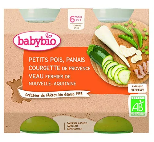 Babybio Pots Petits Pois Panais Courgette/Veau Fermier d'Aquitaine/du Limousin 400 g