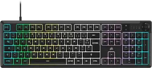 Corsair K55 Core RGB Membran-Gaming-Tastatur – Reaktive Schalter – Tastenschalter-Widerstand – 10-Zonen-RGB – Multimedia-Touchscreens – iCUE-kompatibel – AZERTY FR – PC, Mac – Schwarz