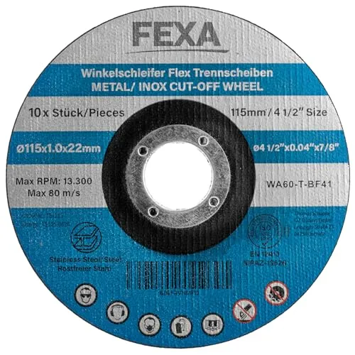 Fexa Trennscheiben 115 für Winkelschleifer - Flex Scheiben für Metall, Stahl, Edelstahl, Inox 115mm x 1mm, 10 Stück - Flexscheiben 115 Dünn