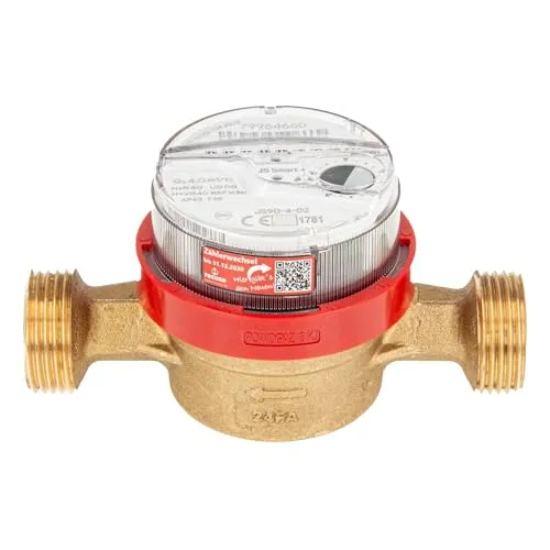 tecuro Wasserzähler Wohnungs - 130 mm DVGW Warmwasserzähler - Wasserzähler für Warmwasser bis 90°C, mit 130 mm Baulänge und präziser Messung. Ideal für Haushalte, einfach zu installieren und ablesbar in jeder Position.