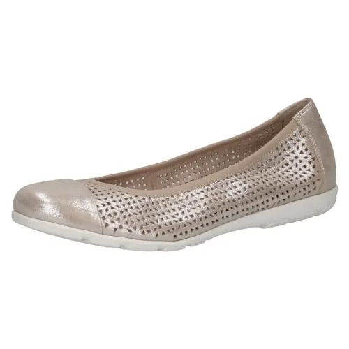 Caprice Ballerinas Leder Ballerina, Taupe - Elegante Hausschuhe in Taupe aus hochwertigem Leder, ideal für den Alltag mit bequemen Blockabsatz und runder Schuhspitze.