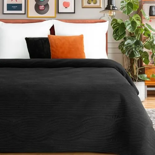 Eurofirany Elegante Gesteppte Tagesdecke VELVET2 schwarz 170x210 cm