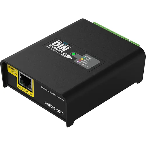 ENTTEC 71030 DIN Ethergate - Bidirektionaler eDMX-zu-DMX-Konverter - Sonstige - 2 Universen eDMX-zu-DMX-Konvertierung mit Art-RDM-Unterstützung, einfach zu konfigurieren und ideal für schnelle DMX-Installationen in Netzwerken.