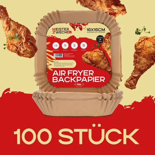 MEISTERZWECK4U Airfryer Backpapier 100 Stück 16x16cm, 100% reines Zellstoffpapie