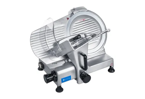 Royal Catering Aufschnittmaschine RCAM-250PRO - 250 mm - Allesschneider mit 250 mm Messer, ideal für Wurst, Fleisch und Käse. Hochwertiges, korrosionsgeschütztes Aluminium, 180 Watt Leistung und präzise Schnittdicke bis 12 mm.