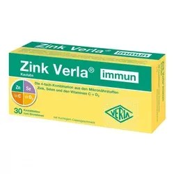 Zink Verla Immun Kautabs - Arzneimittel zur Unterstützung des Immunsystems mit einer 4-fach-Kombination aus Zink, Selen, Vitamin C und D. Ideal für unterwegs, glutenfrei und mit fruchtigem Cassis-Geschmack.