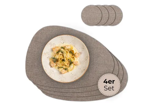 matches21 HOME & HOBBY Platzset Ovales Tischset mit Glasuntersetzer, 4er Set, in Braun meliert, (4-St), Hitzebeständige abwaschbare PVC Platzsets