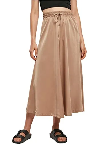 Urban Classics Damen Satin Midi Skirt - Beige, S - Röcke für Damen: Fließender Midi Rock mit elastischem Gummibund und praktischen Seitentaschen – perfekt für einen lässigen Look.