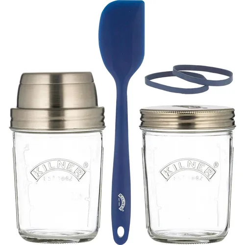 KILNER Teig Shaker Set, 4-tlg - Praktisches Sauerteig-Herstellungs-Set aus Glas, ideal für Pfannkuchen, Naan-Brote und Pizza. Spülmaschinengeeignet für einfache Reinigung.